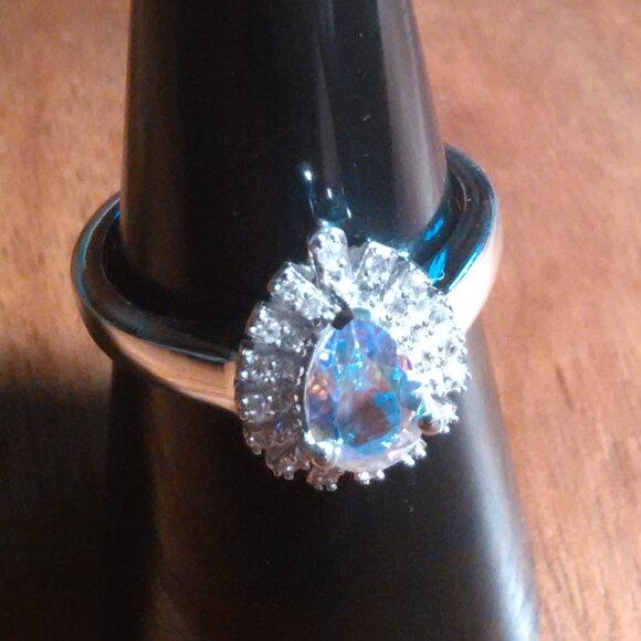 Mercury Mystic Topaz and White Zircon Sterling Silver Snowflake Ring (Size 7) - Picture 3 of 16